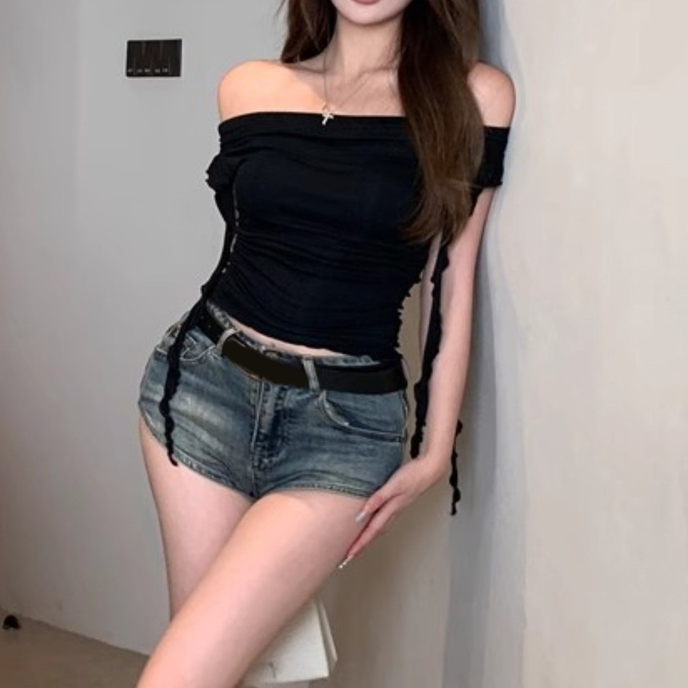 Women One Shoulder Short Sleeve Ruffle T Shirt Perfect for Casual Days - Picture 18 of 20
