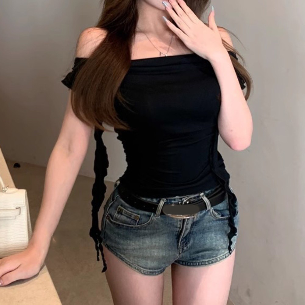 Women One Shoulder Short Sleeve Ruffle T Shirt Perfect for Casual Days - Picture 17 of 20
