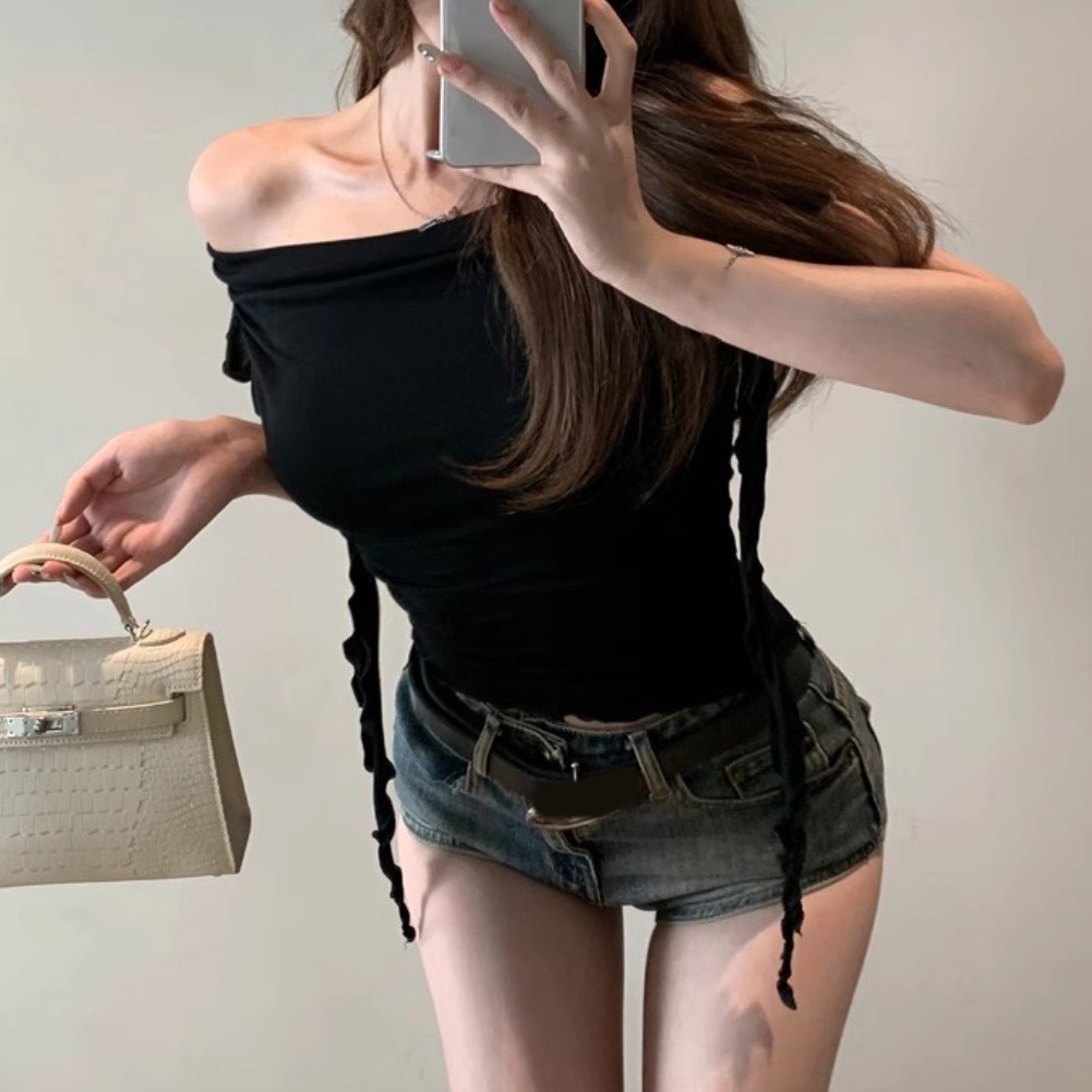Women One Shoulder Short Sleeve Ruffle T Shirt Perfect for Casual Days - Picture 19 of 20