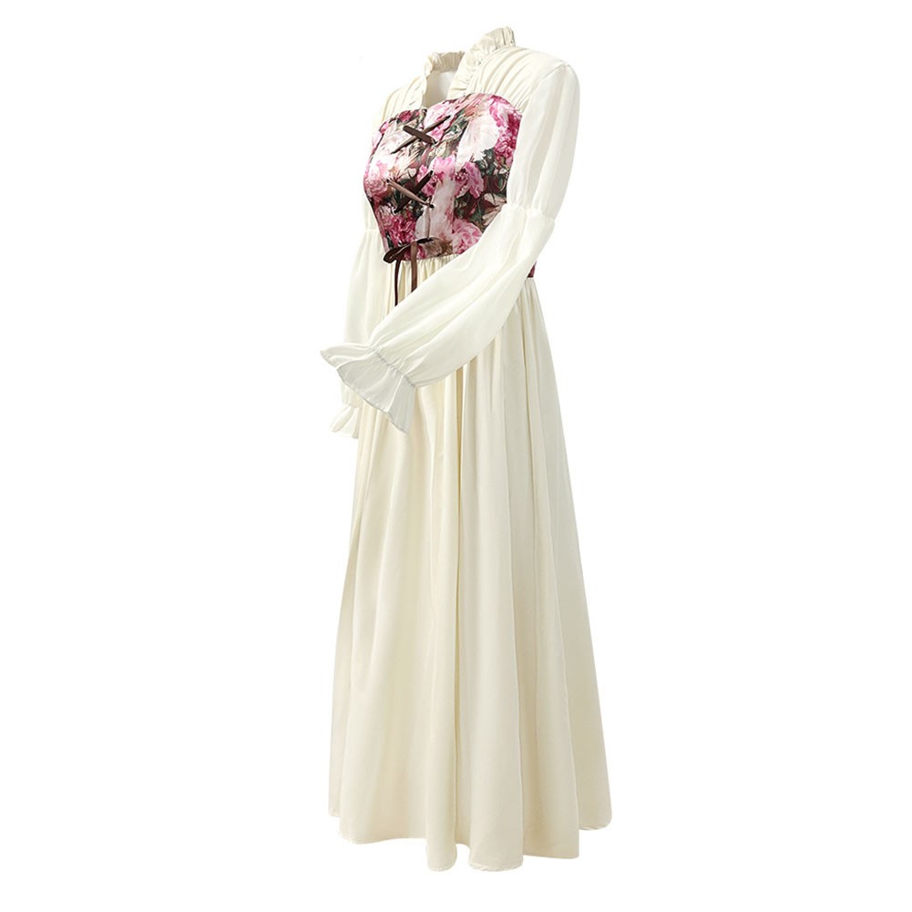 Light Luxury Women Dresses Fairy Witch Costume Vintage Floral Renaissance Dress - Picture 25 of 26