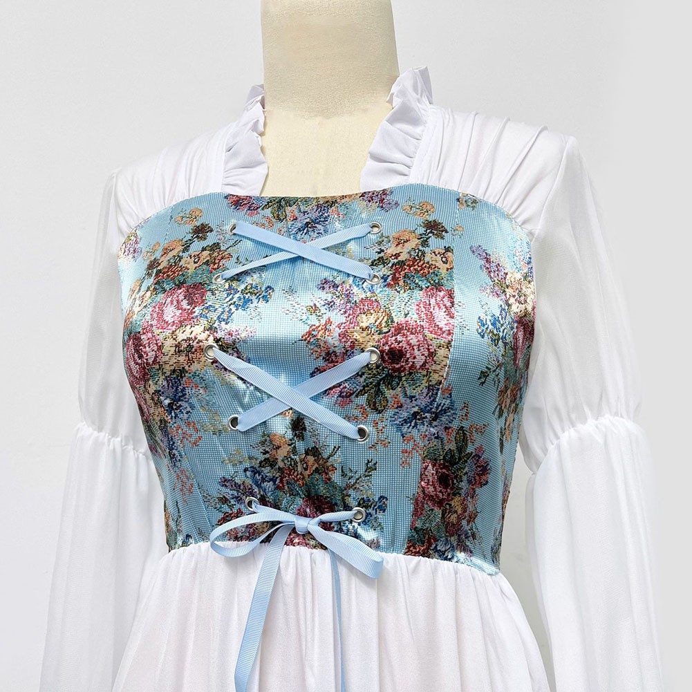 Light Luxury Women Dresses Fairy Witch Costume Vintage Floral Renaissance Dress - Picture 20 of 26