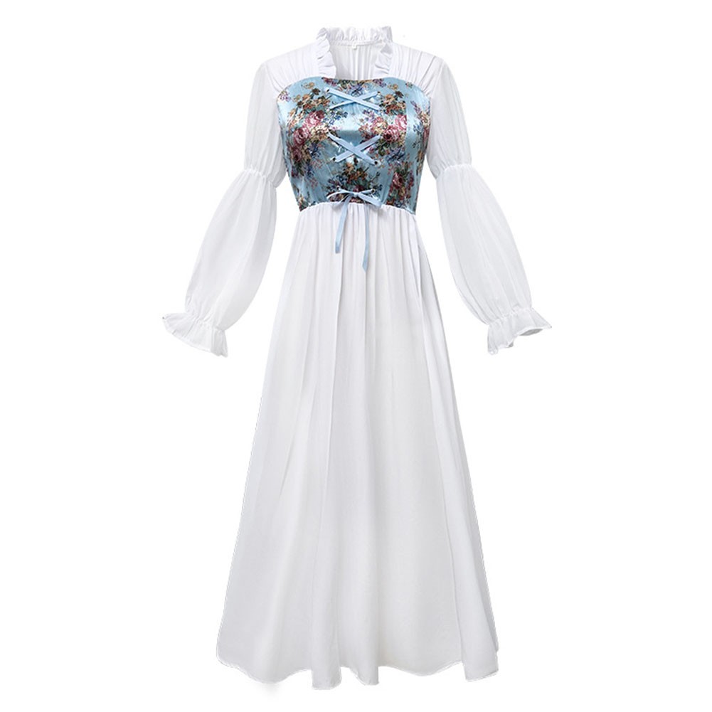 Light Luxury Women Dresses Fairy Witch Costume Vintage Floral Renaissance Dress - Picture 15 of 26
