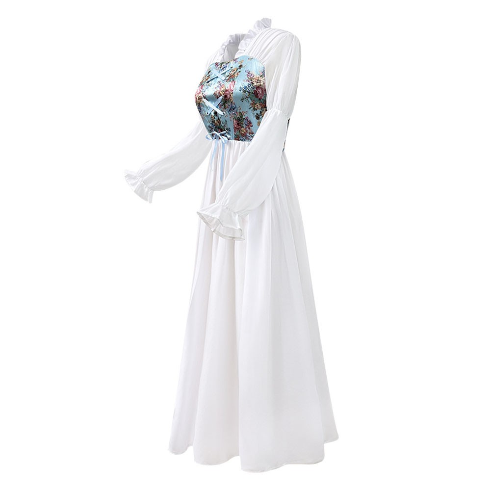 Light Luxury Women Dresses Fairy Witch Costume Vintage Floral Renaissance Dress - Picture 18 of 26