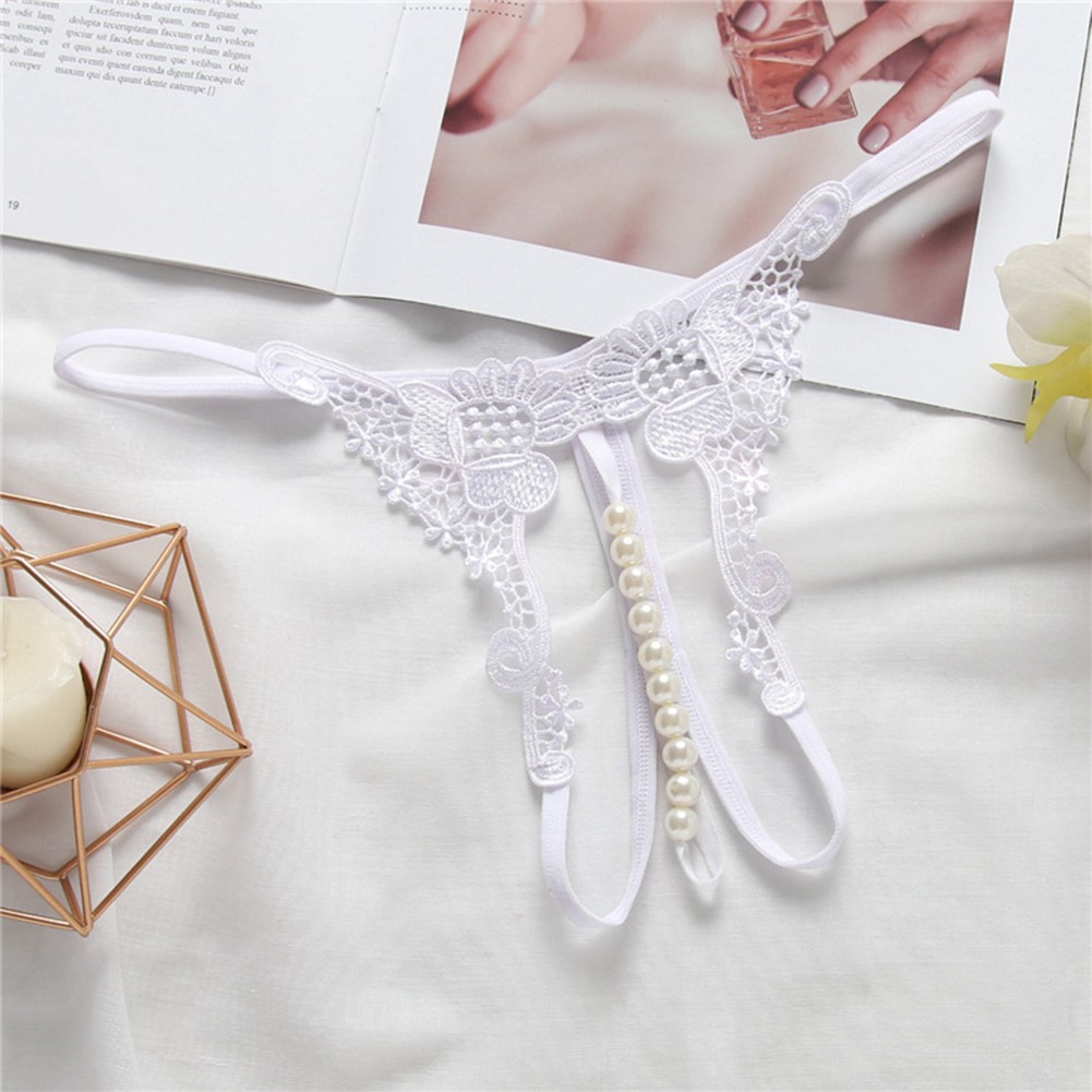Low Waist Women Thong Underwear with Embroidered Hollow Pearl Crotch Detail - Picture 10 of 20