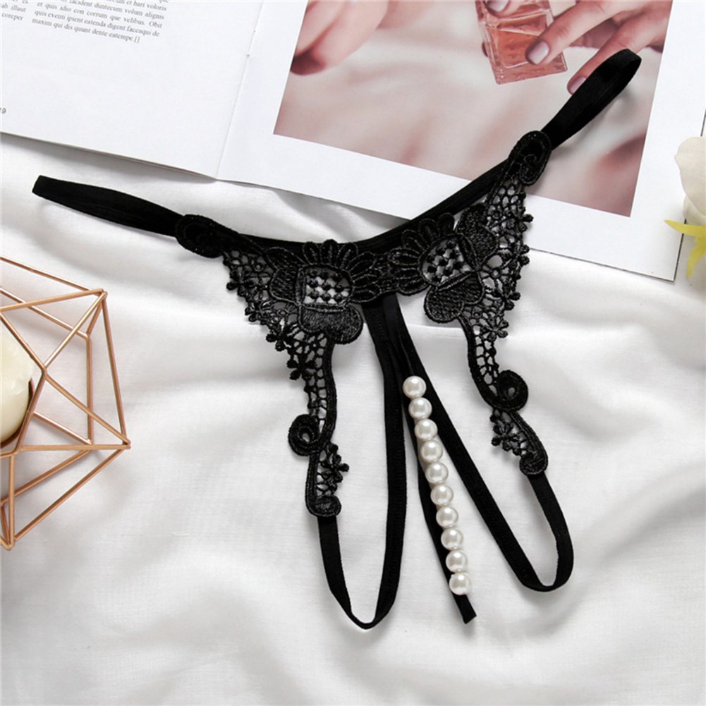 Low Waist Women Thong Underwear with Embroidered Hollow Pearl Crotch Detail - Picture 14 of 20