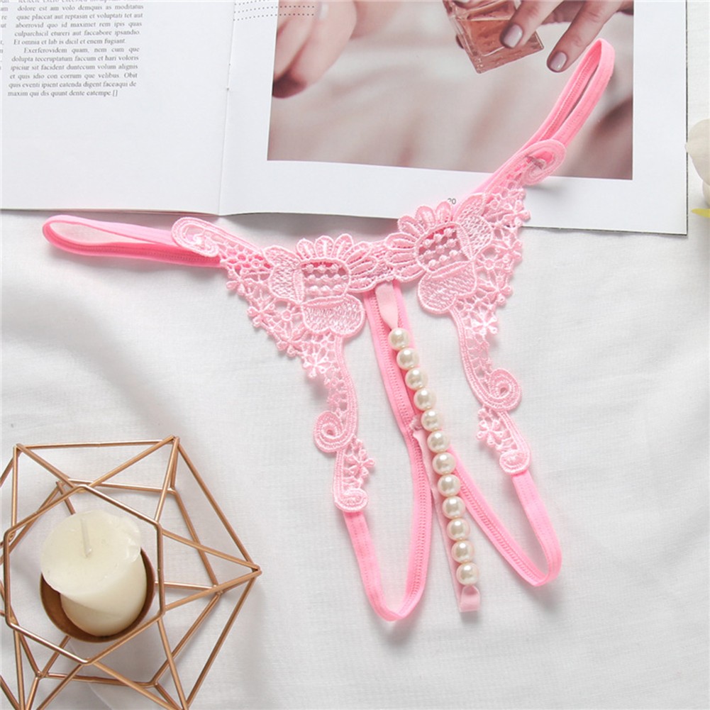 Low Waist Women Thong Underwear with Embroidered Hollow Pearl Crotch Detail - Picture 18 of 20