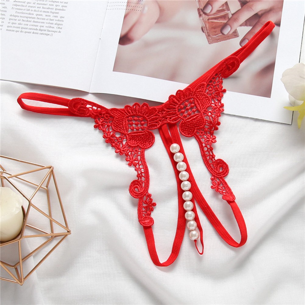 Low Waist Women Thong Underwear with Embroidered Hollow Pearl Crotch Detail - Picture 16 of 20