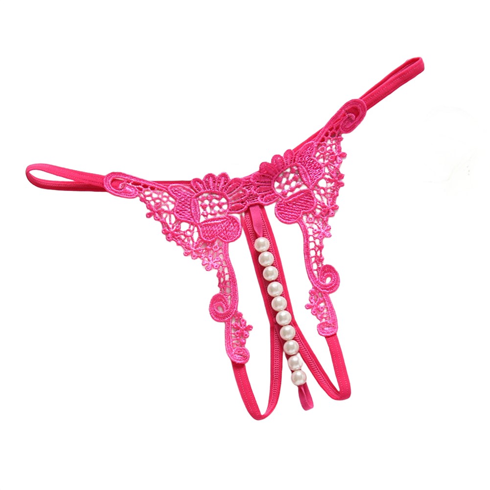 Low Waist Women Thong Underwear with Embroidered Hollow Pearl Crotch Detail - Picture 19 of 20