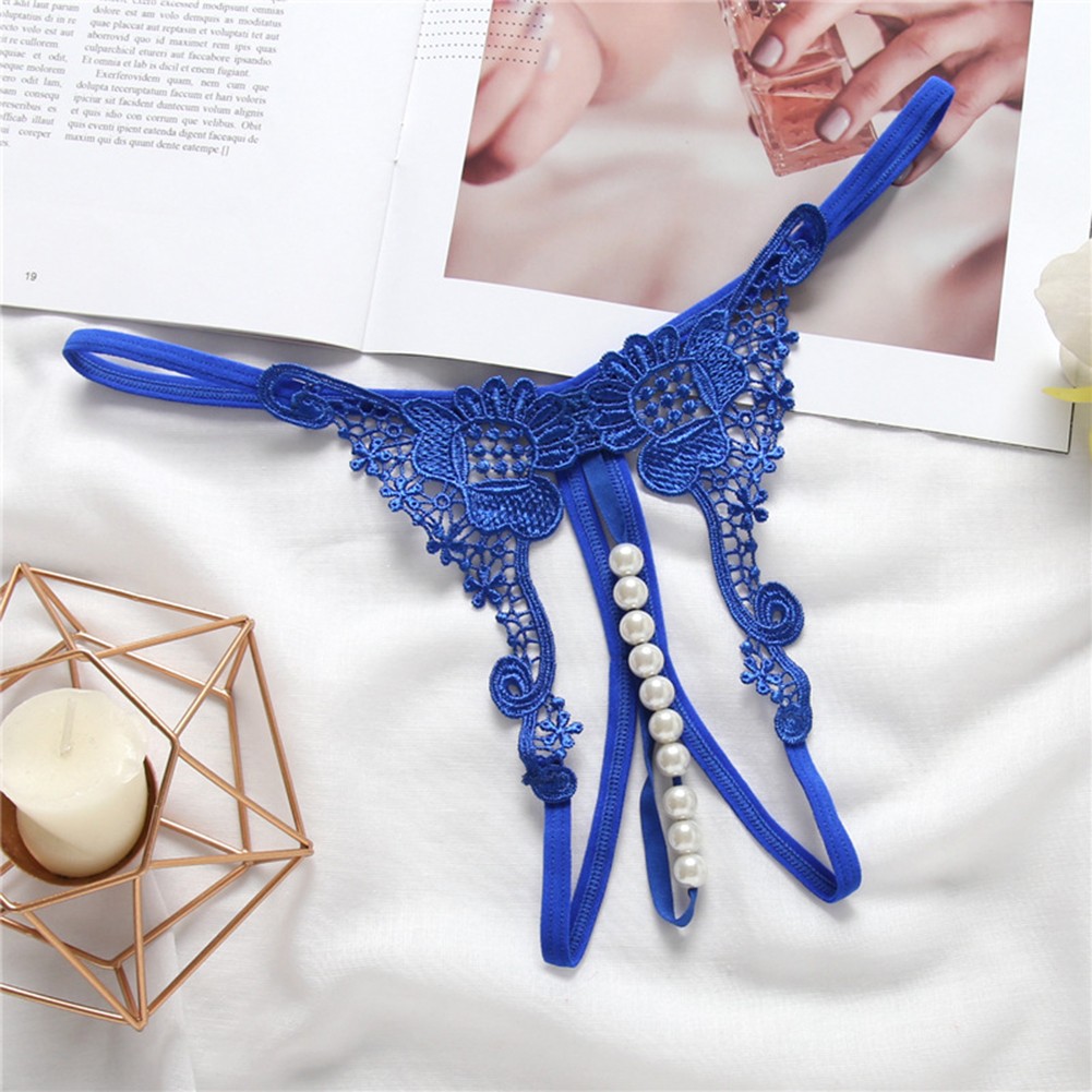Low Waist Women Thong Underwear with Embroidered Hollow Pearl Crotch Detail - Picture 8 of 20