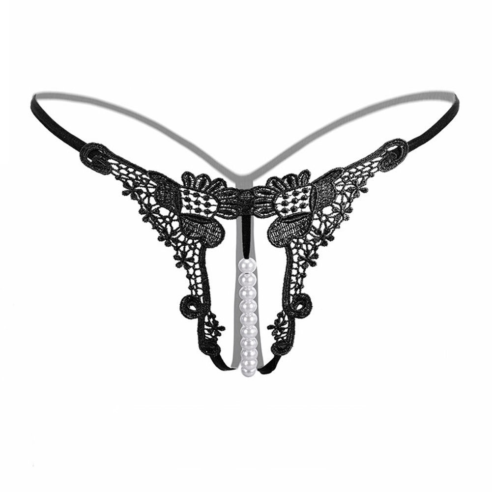 Low Waist Women Thong Underwear with Embroidered Hollow Pearl Crotch Detail - Picture 11 of 20