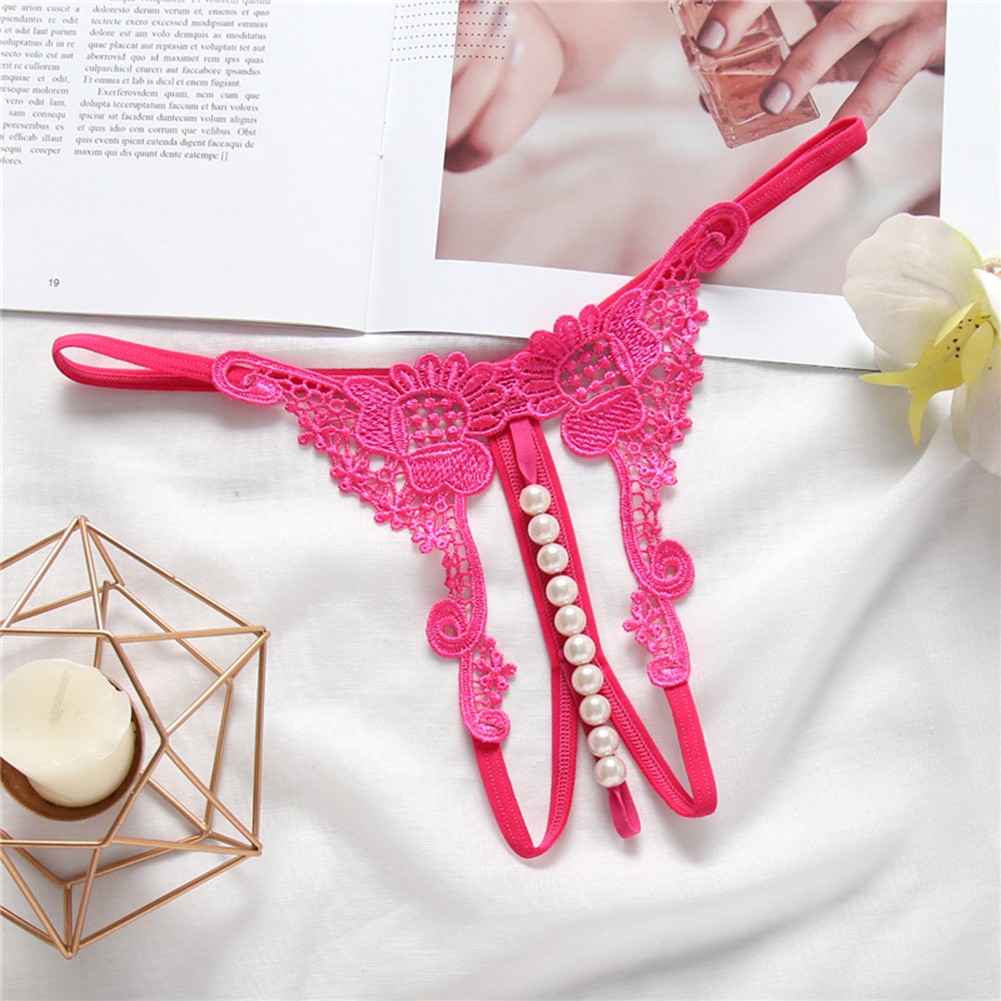 Low Waist Women Thong Underwear with Embroidered Hollow Pearl Crotch Detail - Picture 20 of 20