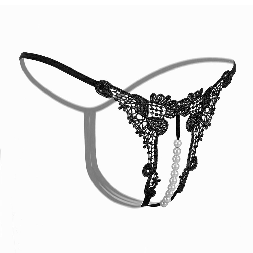 Low Waist Women Thong Underwear with Embroidered Hollow Pearl Crotch Detail - Picture 12 of 20