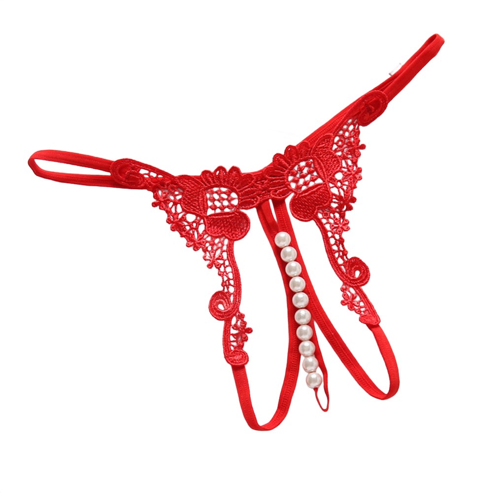 Low Waist Women Thong Underwear with Embroidered Hollow Pearl Crotch Detail - Picture 15 of 20