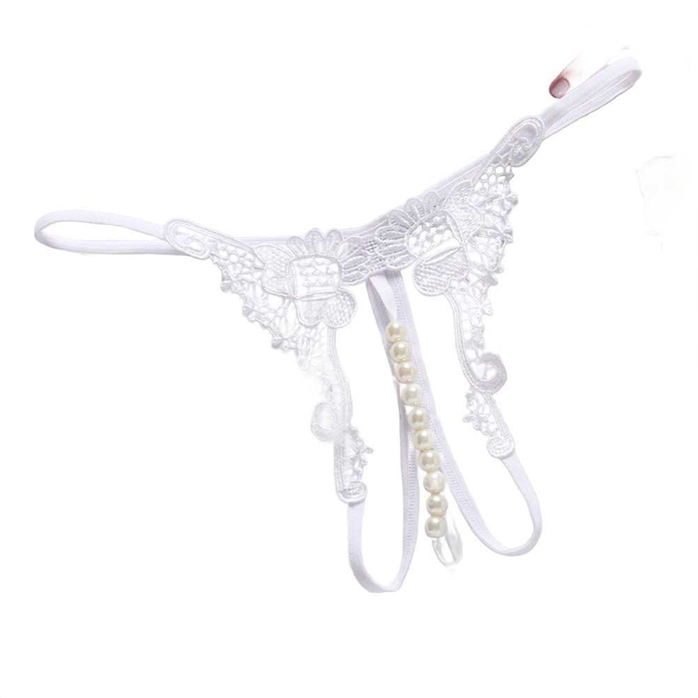 Low Waist Women Thong Underwear with Embroidered Hollow Pearl Crotch Detail - Picture 9 of 20