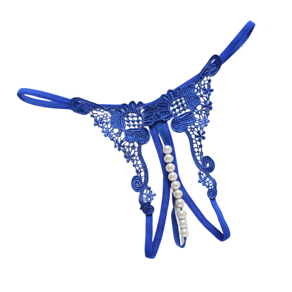 Low Waist Women Thong Underwear with Embroidered Hollow Pearl Crotch Detail - Picture 7 of 20