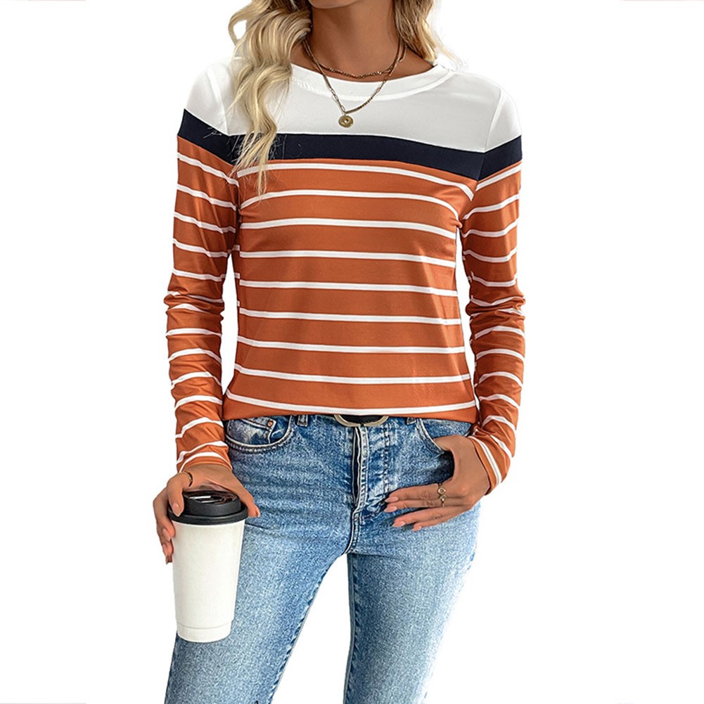 Striped patchwork long sleeve top for women casual lightweight breathable - Picture 57 of 72