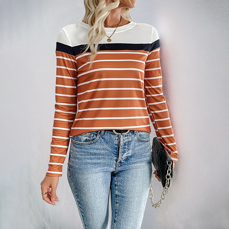 Striped patchwork long sleeve top for women casual lightweight breathable - Picture 46 of 72