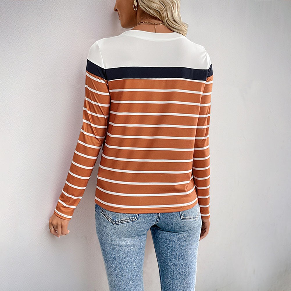 Striped patchwork long sleeve top for women casual lightweight breathable - Picture 48 of 72