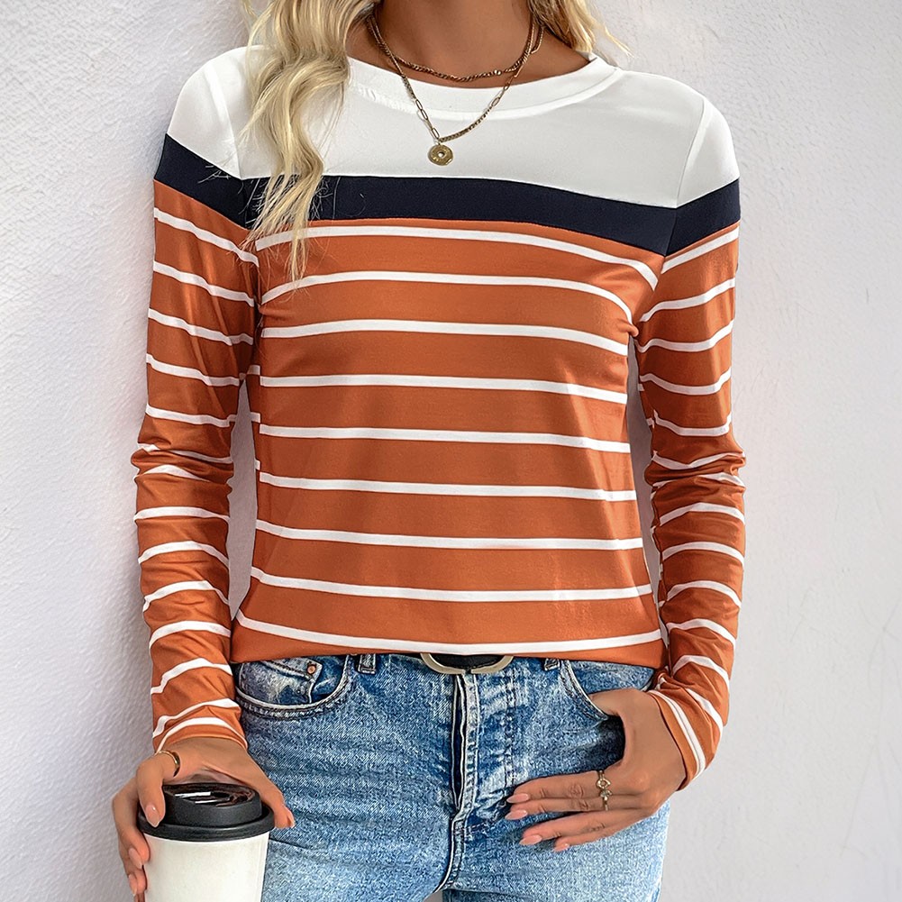 Striped patchwork long sleeve top for women casual lightweight breathable - Picture 36 of 72