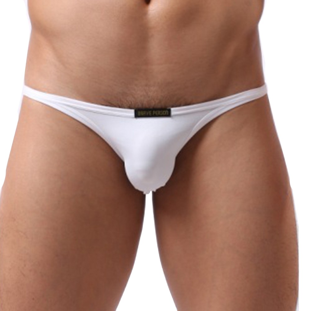 Mens Ice Silk Low Waist Briefs Solid Color Pouch Design Breathable Underwear