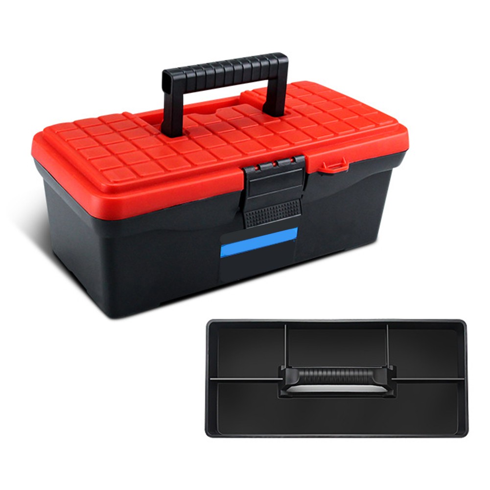 Black and Red Double Layer Tool Box with Spacious Storage and Parts Box