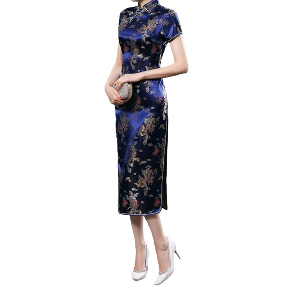 Chinesisches Kleid Stehkragenkleid Satinimitat Stoff modisches Design - Picture 14 of 20