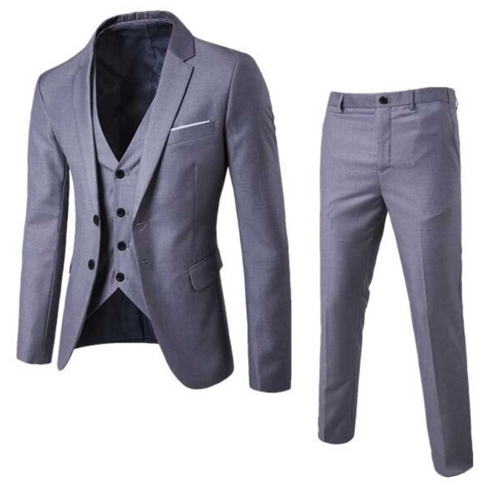 Men Formal Business Suit Set 3 Piece Jacket Vest Pants Two Button Blazer
