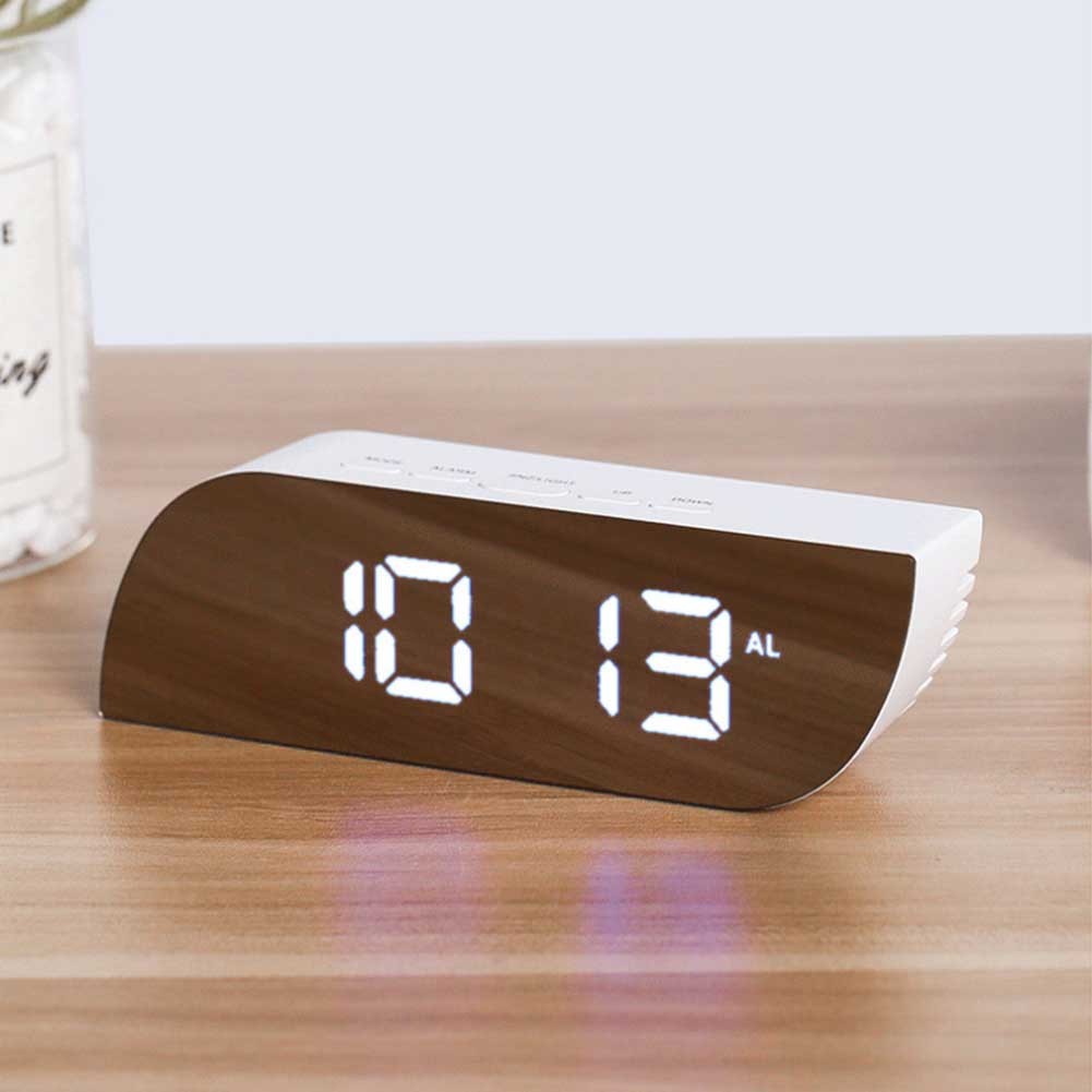 Compact Teardrop LED Alarm Clock with Makeup Mirror and Timer Function