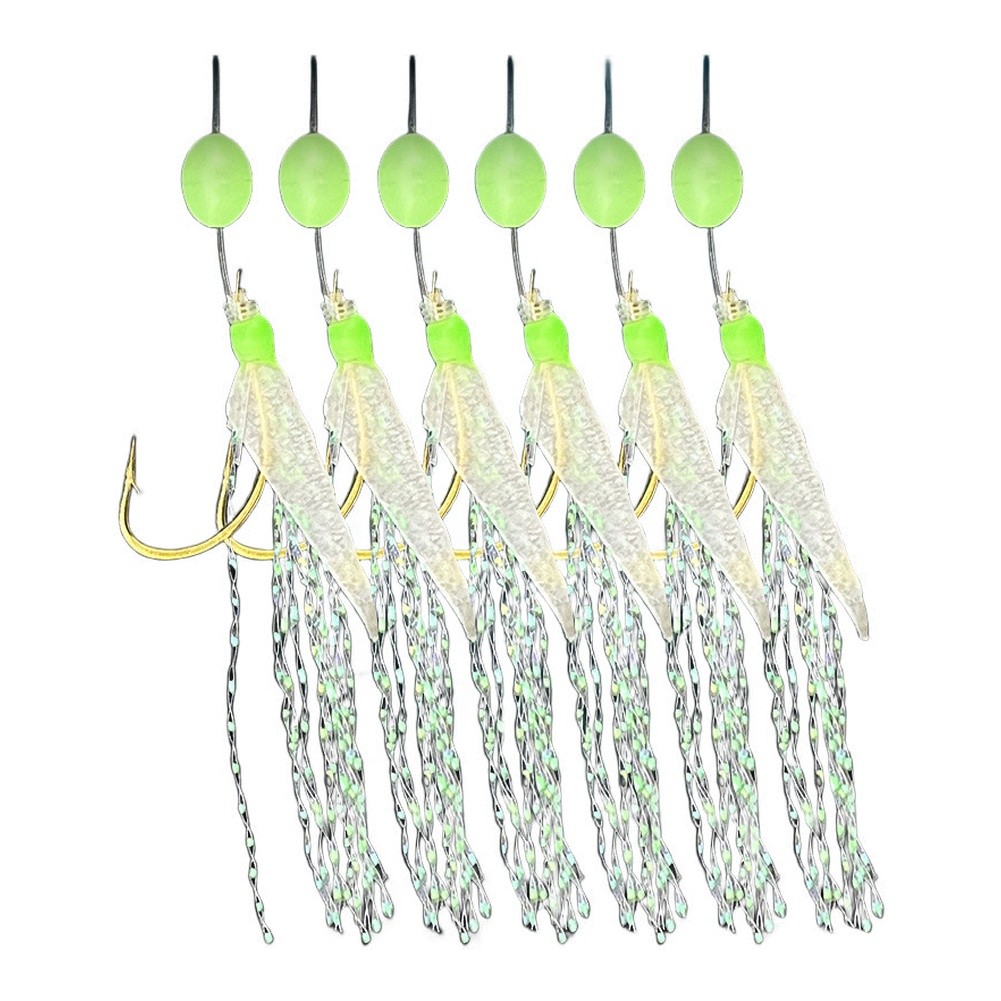 6pz Piume di Sgombro Noctilucina Bass Merluzzo Pesca Acqua Dolce per Impianti Sabiki - Foto 16 di 36