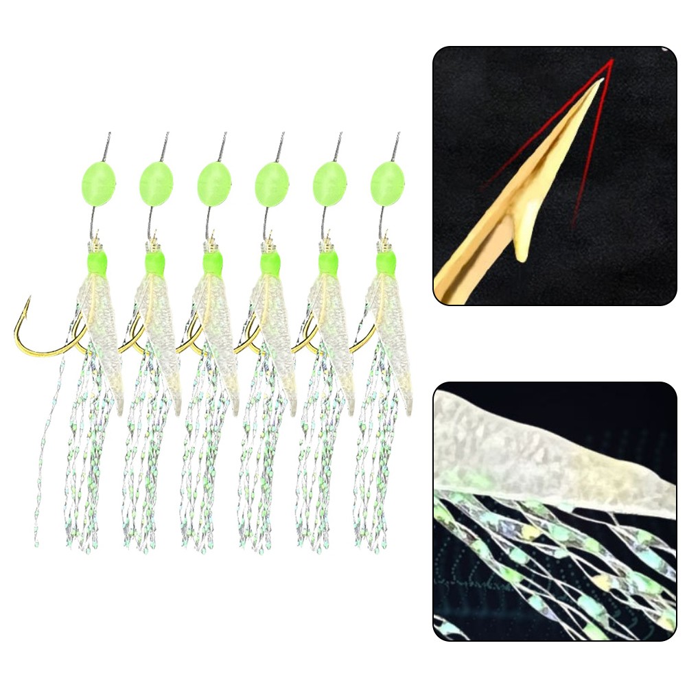 6pz Piume di Sgombro Noctilucina Bass Merluzzo Pesca Acqua Dolce per Impianti Sabiki - Foto 23 di 36