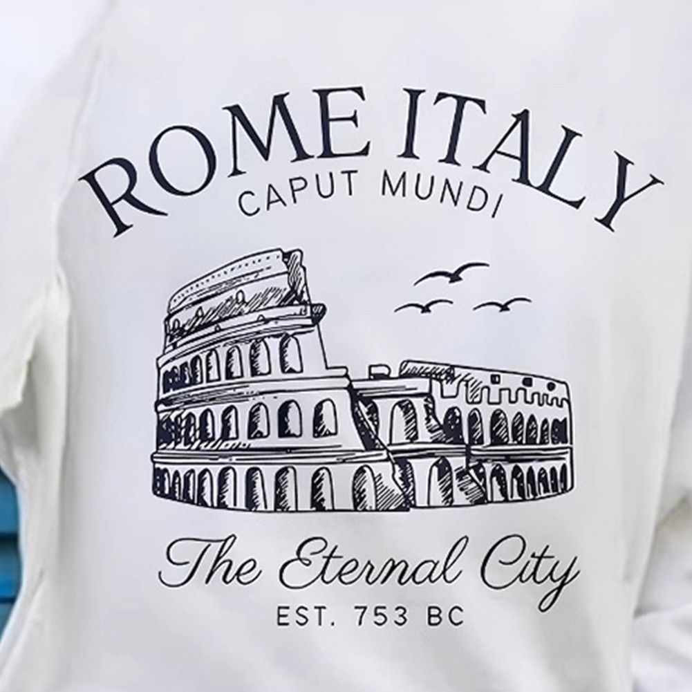 Women Casual Long Sleeve Roman Print T Shirt Round Neck Soft Breathable Fabric - Picture 16 of 84