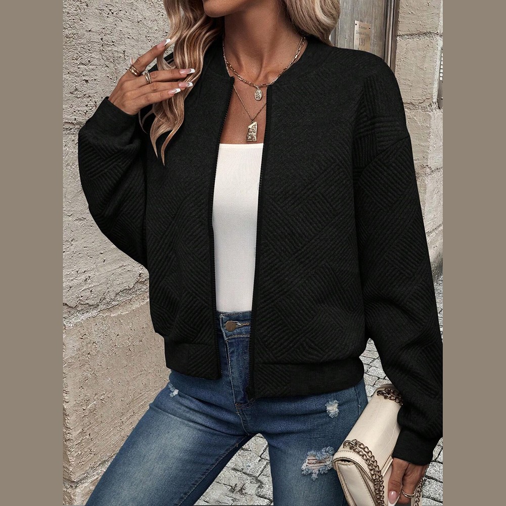 Solidcolor Casual Women Zipper Jacket with Baseball Collar Pockets and Stripes - Picture 36 of 37