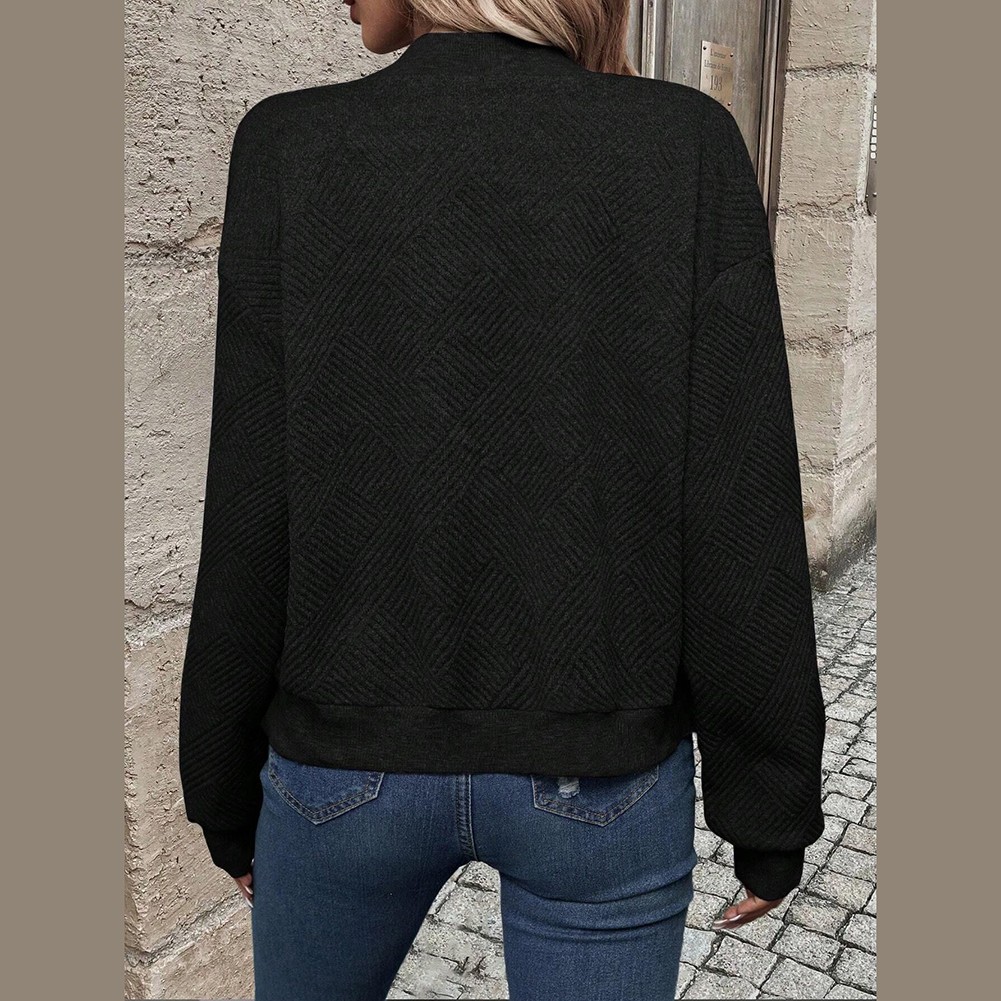 Solidcolor Casual Women Zipper Jacket with Baseball Collar Pockets and Stripes - Picture 37 of 37