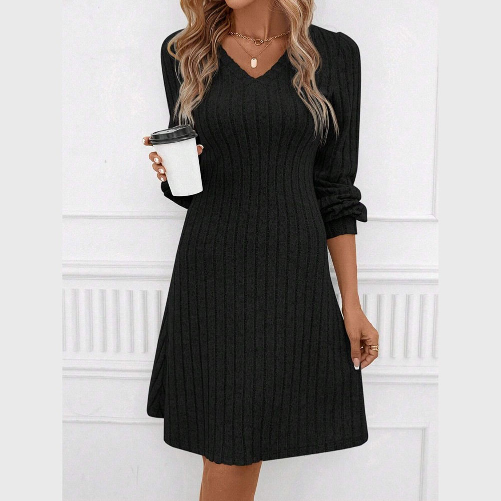 Casual Long Sleeve Vneck Dress for Women Striped Pattern Suitable for Daily Use - Picture 20 of 52
