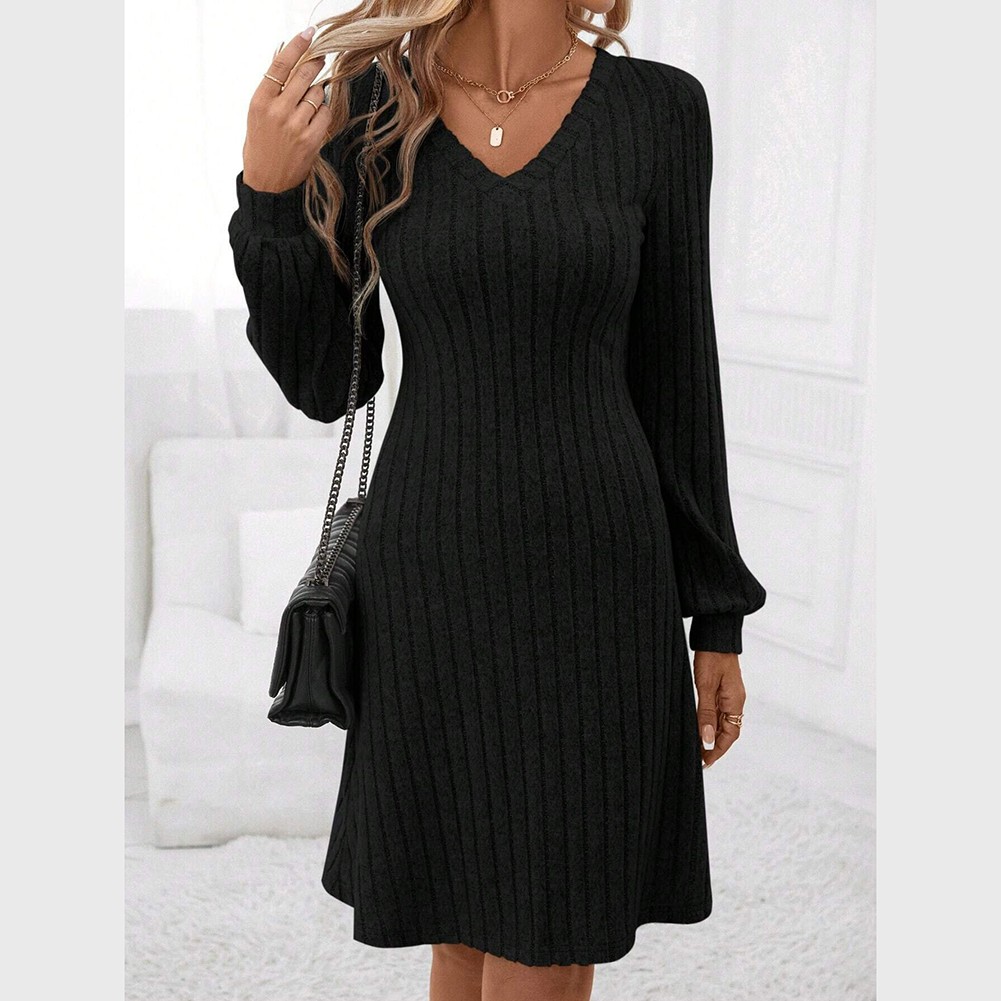 Casual Long Sleeve Vneck Dress for Women Striped Pattern Suitable for Daily Use - Picture 13 of 52