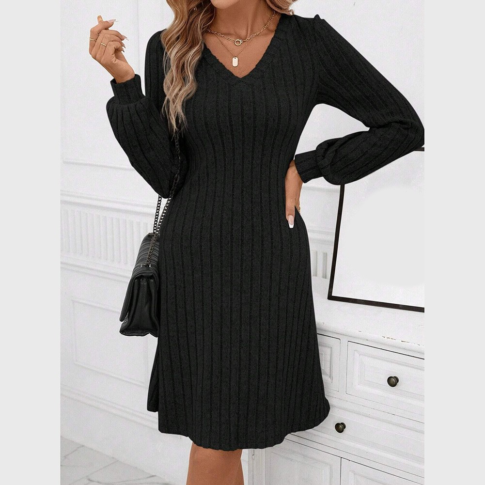 Casual Long Sleeve Vneck Dress for Women Striped Pattern Suitable for Daily Use - Picture 16 of 52