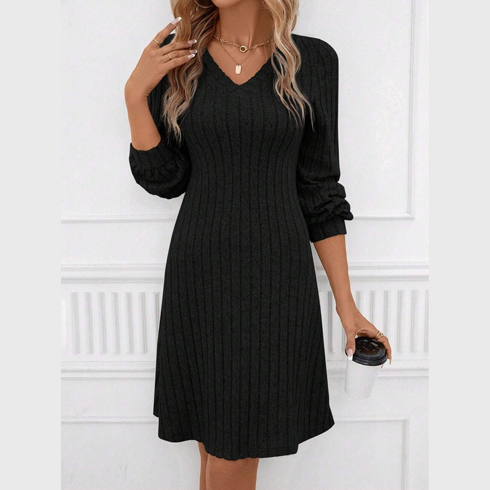 Casual Long Sleeve Vneck Dress for Women Striped Pattern Suitable for Daily Use - Picture 14 of 52