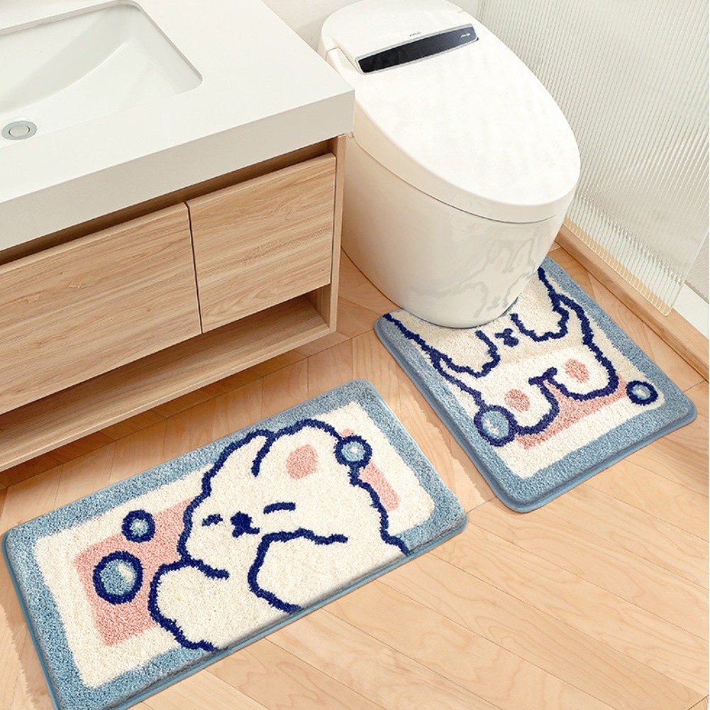 Absorbent Soft Microfiber Toilet Rug Non Slip TPR Backing Machine Washable Mat - Photo 15/23
