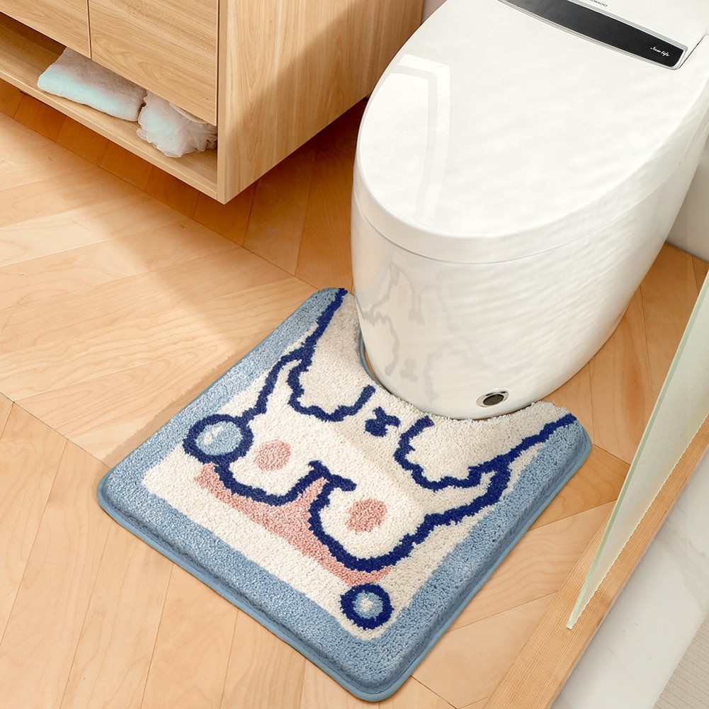 Absorbent Soft Microfiber Toilet Rug Non Slip TPR Backing Machine Washable Mat - Photo 13/23
