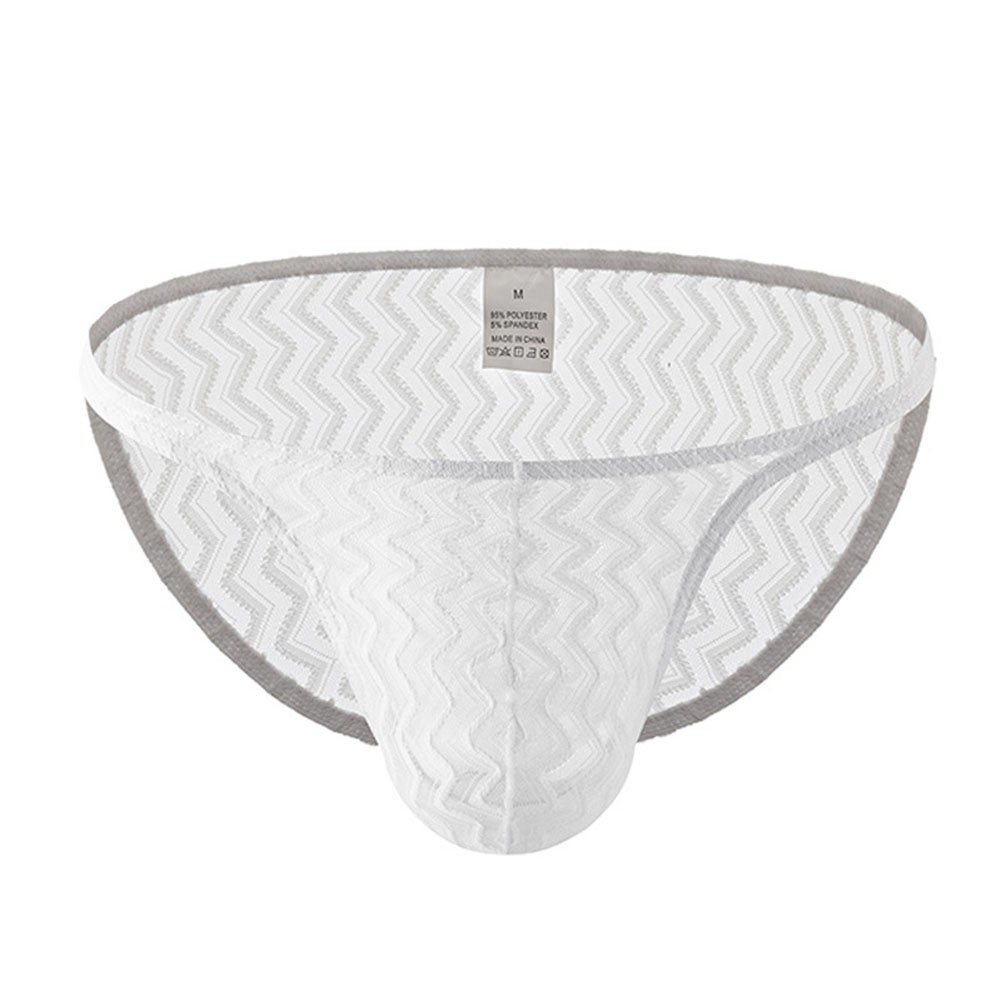 Men Lace See Through Breathable Pouch Underwear Striped Soft Fabric Brief - Photo 11/21