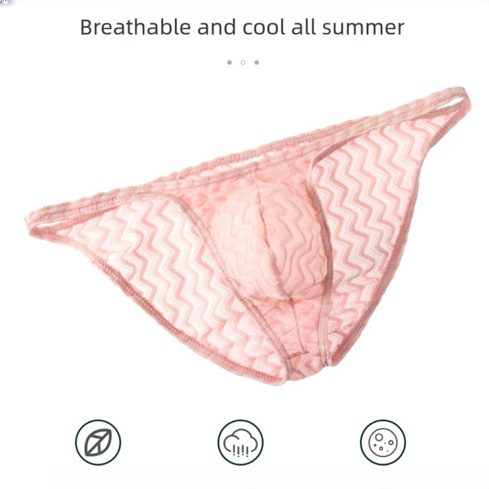 Men Lace See Through Breathable Pouch Underwear Striped Soft Fabric Brief - Photo 14/21