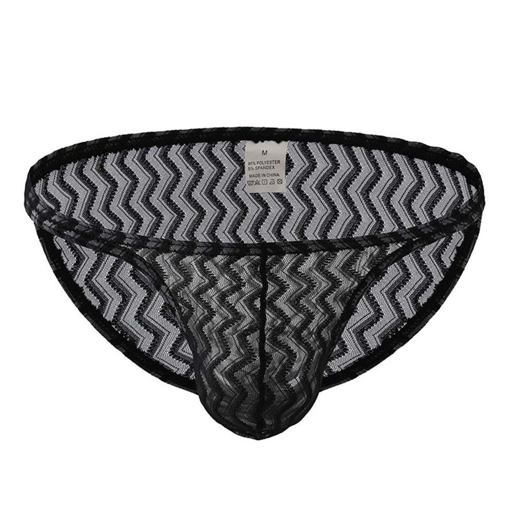 Men Lace See Through Breathable Pouch Underwear Striped Soft Fabric Brief - Photo 12/21