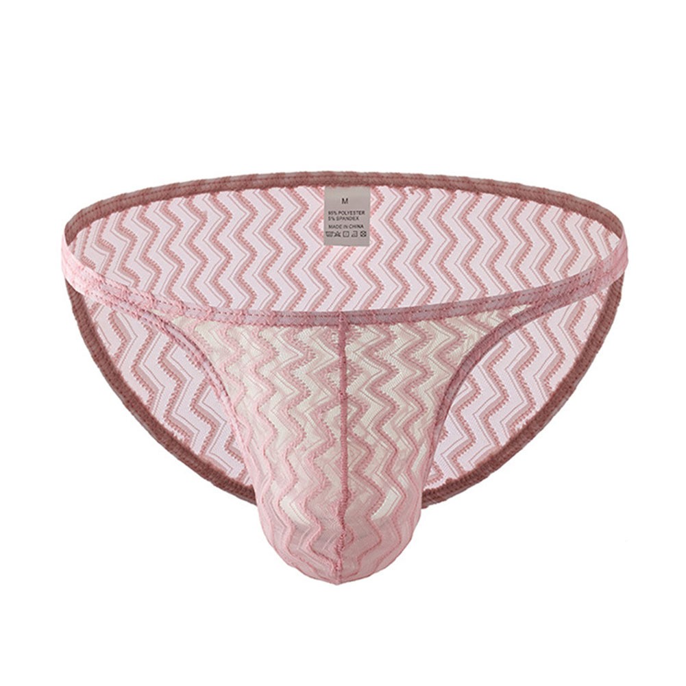 Men Lace See Through Breathable Pouch Underwear Striped Soft Fabric Brief - Photo 13/21