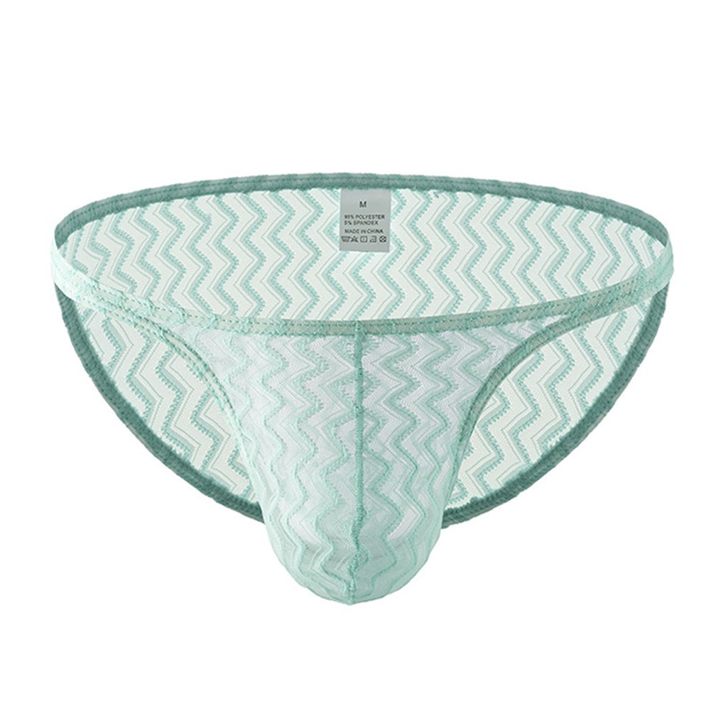 Men Lace See Through Breathable Pouch Underwear Striped Soft Fabric Brief - Photo 16/21
