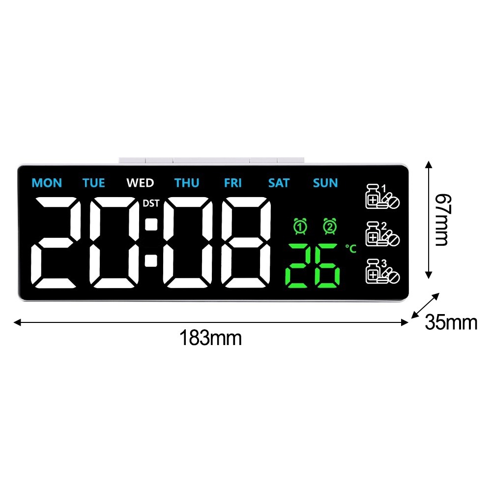 Wall Clock Digital LED Display with Alarm Week Day Temperature Settings