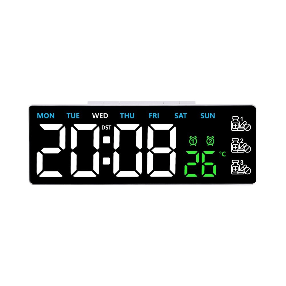 Wall Clock Digital LED Display with Alarm Week Day Temperature Settings