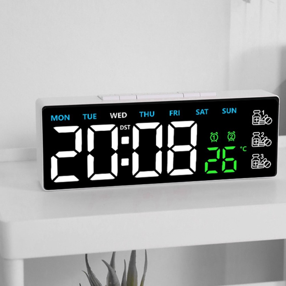 Wall Clock Digital LED Display with Alarm Week Day Temperature Settings