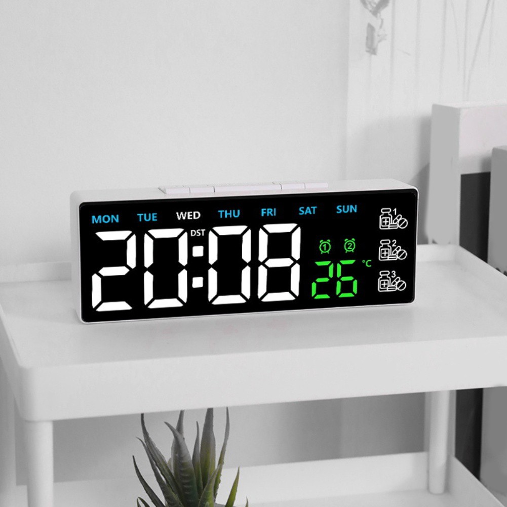Wall Clock Digital LED Display with Alarm Week Day Temperature Settings