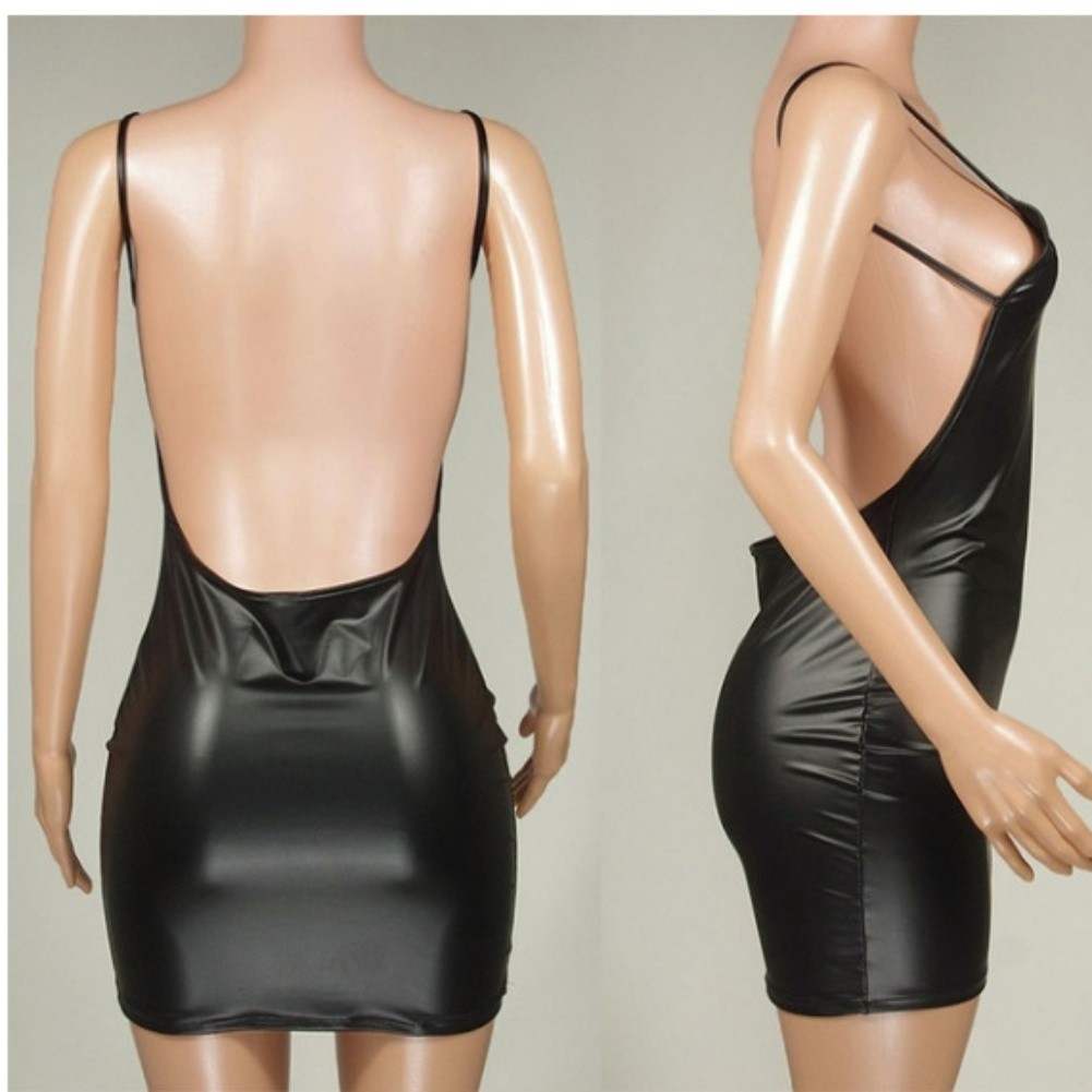 Women Black Leather Dress Featuring Nylon and Spandex Fabric for Everyday Use - Picture 4 of 4