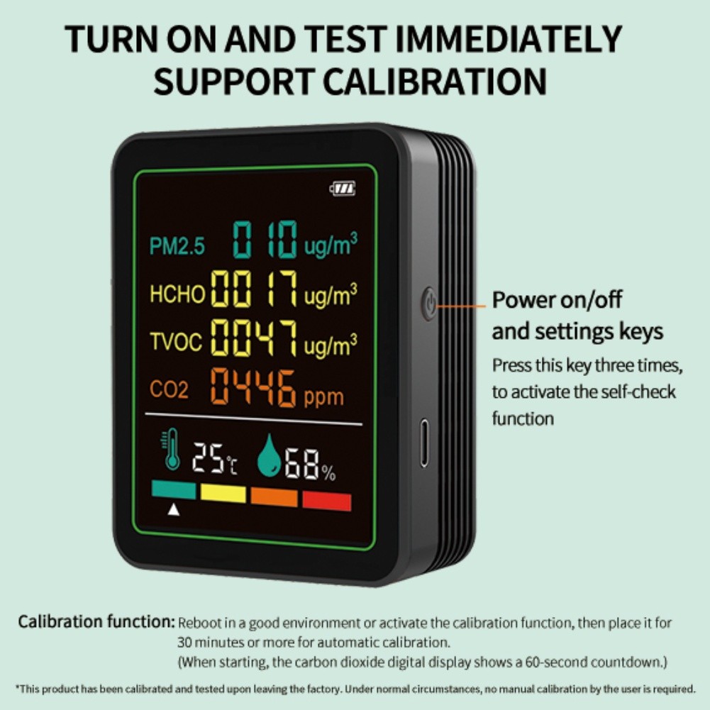 6in1 Indoor Air Quality Monitor Portable PM2 5 TVOC Temp Humidity Detector - Picture 16 of 19